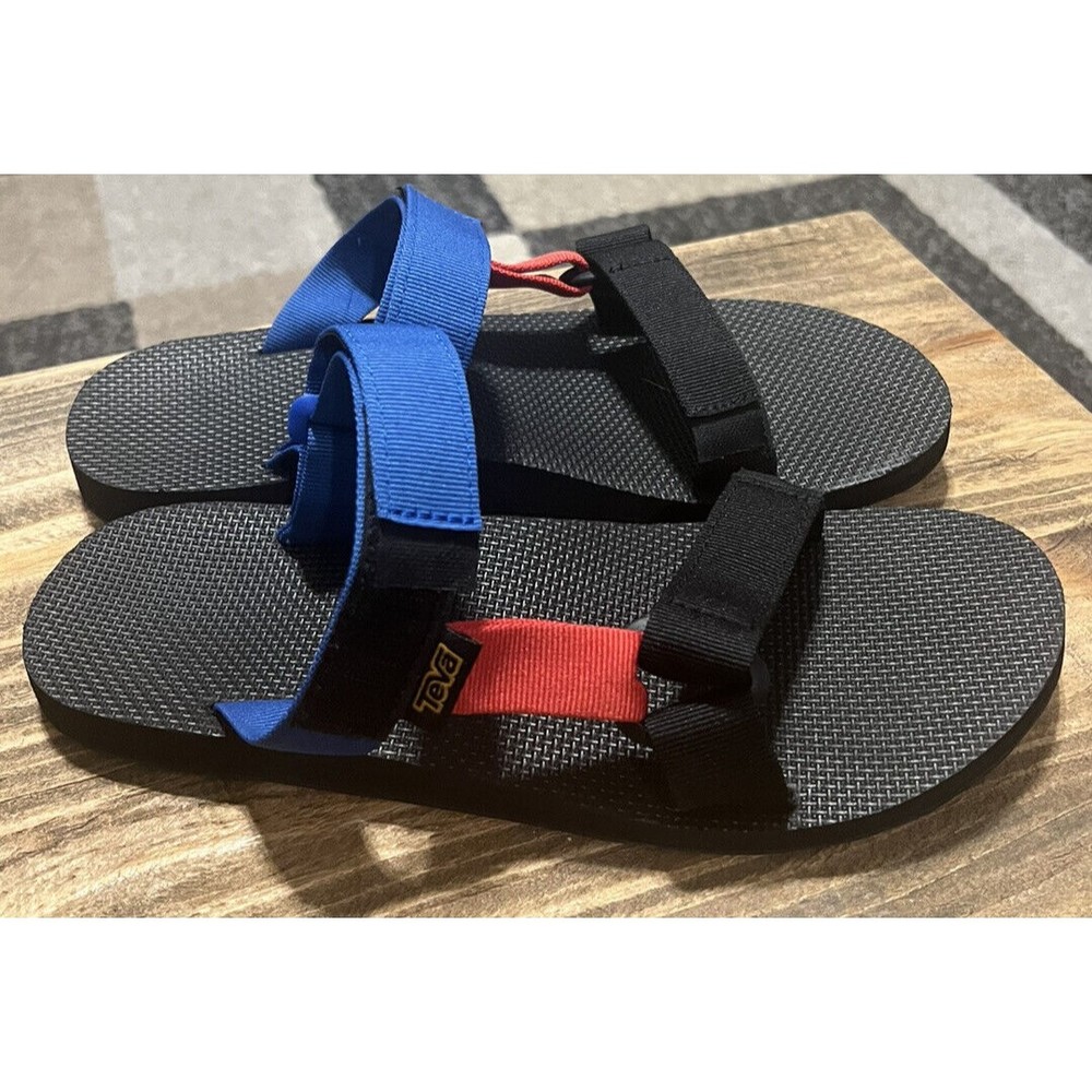 TEVA MEN'S UNIVERSAL SLIDE SANDALS BLACK RED BLUE SZ 10 Color Block